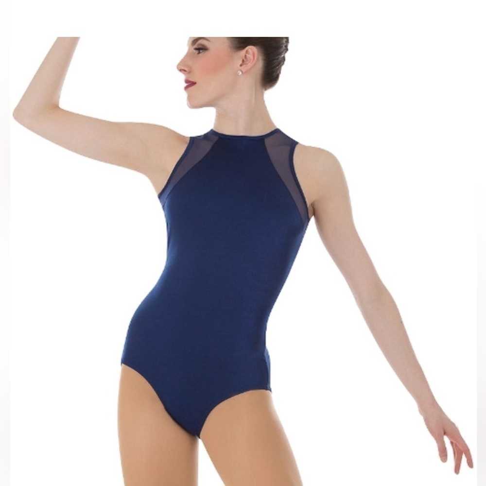 Blue high neck leotard by Body Wrappers sz 12-14